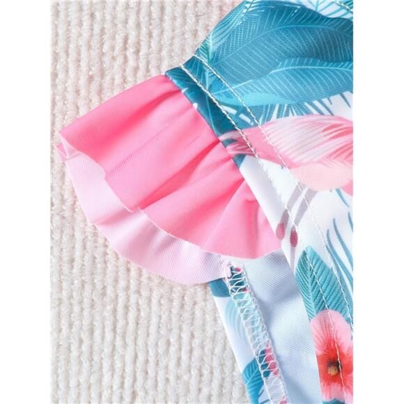 Girls' Fashion Bikini Set with Off-Shoulder Bow, Flamingo, 9-12 Months Old - Picture 8 of 9